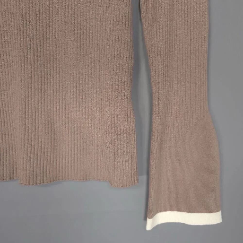 VARLEY Women’s Size M RAVENA Rib Knit High Neck Top Viscose Blend Fungi VAR02172